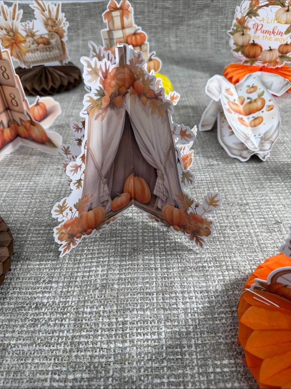 Fall Pumpkin Honeycomb Table Decorations - Orange & Yellow baby shower fall